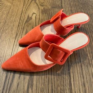 Orange Zara Mules with buckle detail